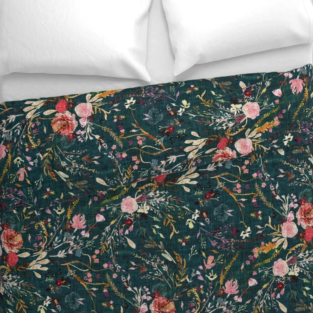 Autumn Fable Floral Duvet Cover - Teal alternate view