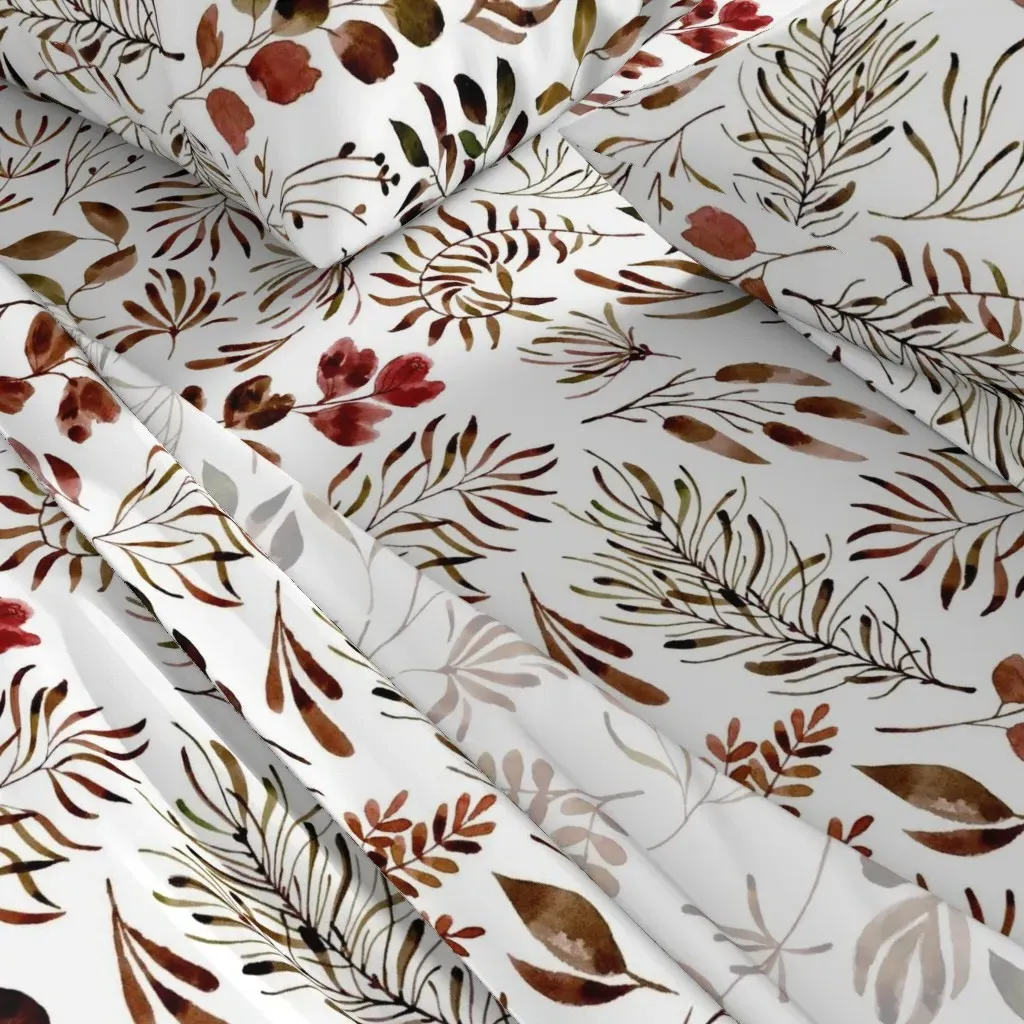 Autumn Fall Leaves Watercolor Botanical Twin Sheet Set - Brown alternate view