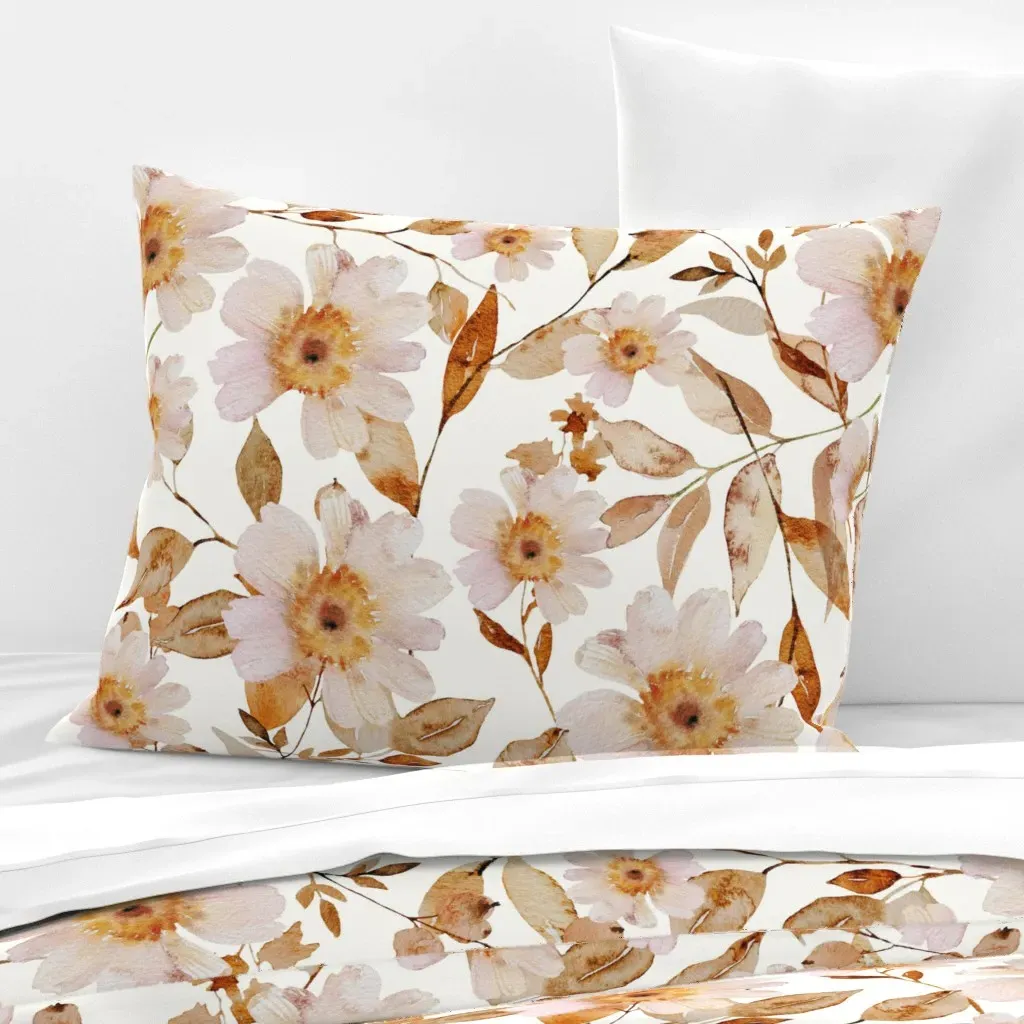 Autumn Floral Standard Knife Edge Cushion Cover - Blush Pink, Cotton Sateen product