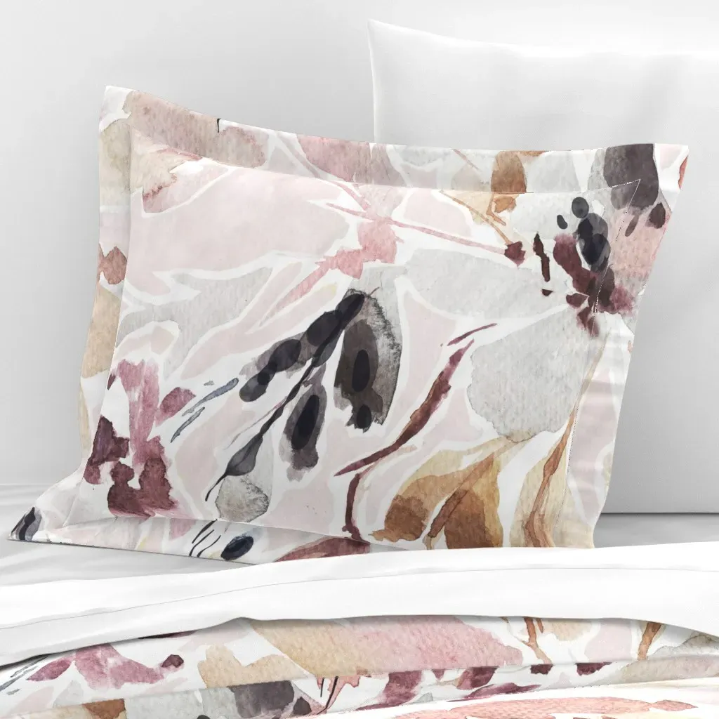 Autumn Flowers Large Print Wallpaper - Dusty Rose, Cotton Sateen product