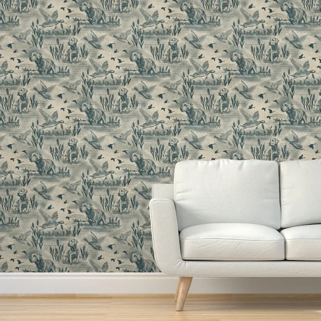Autumn Hunt By The Lake Peel and Stick Wallpaper - Blue Gray product