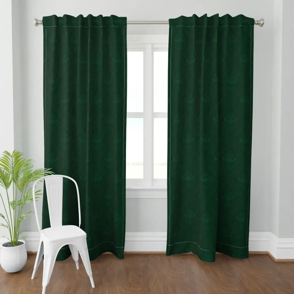 Autumn Hunt Club Damask Curtain Panel - Dark Green product