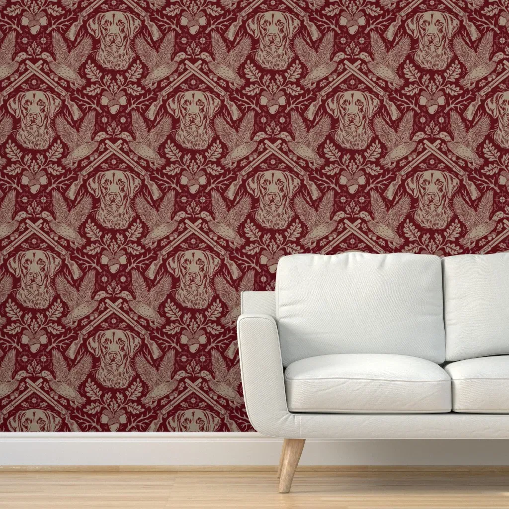 Autumn Hunt Club Dog Crest With Ducks Peel and Stick Wallpaper - Rosewood Red product