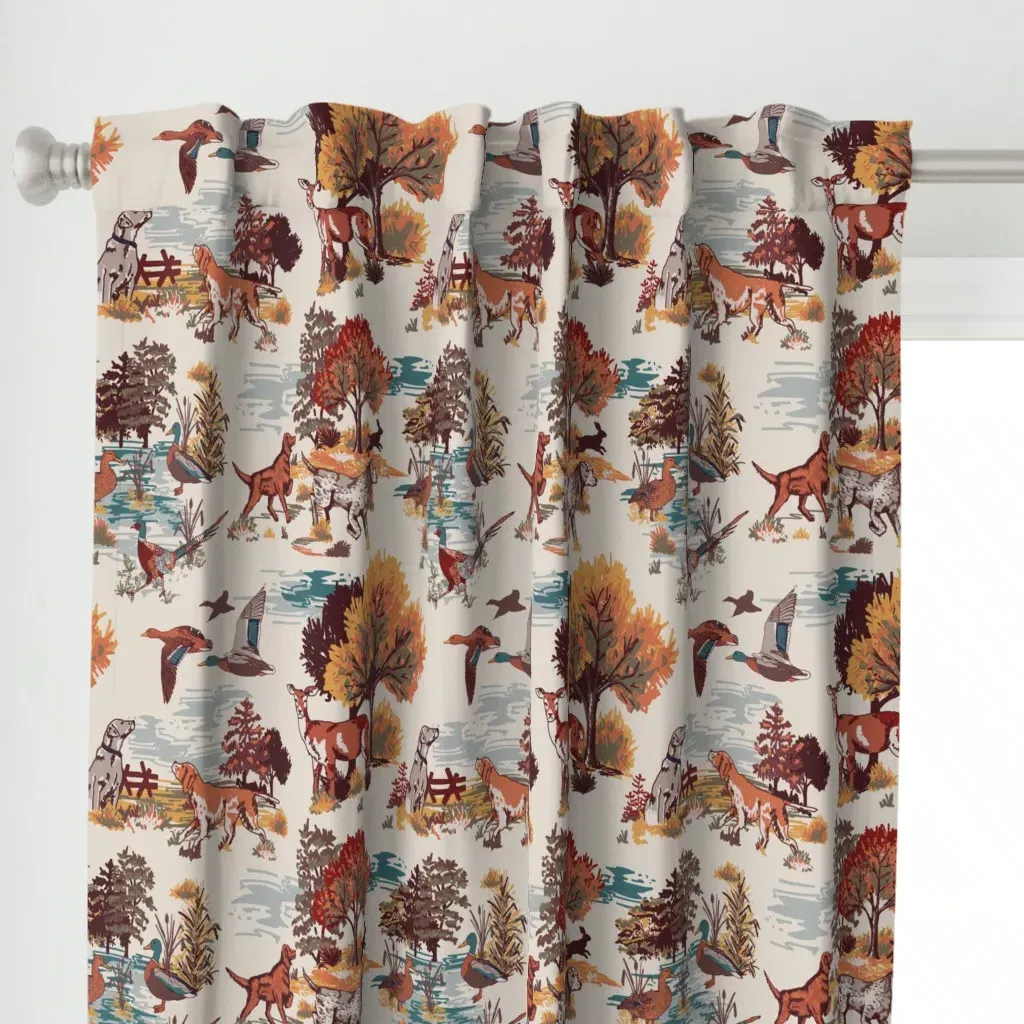 Autumn Hunt Club Dogs Curtain Panel - Brown alternate view