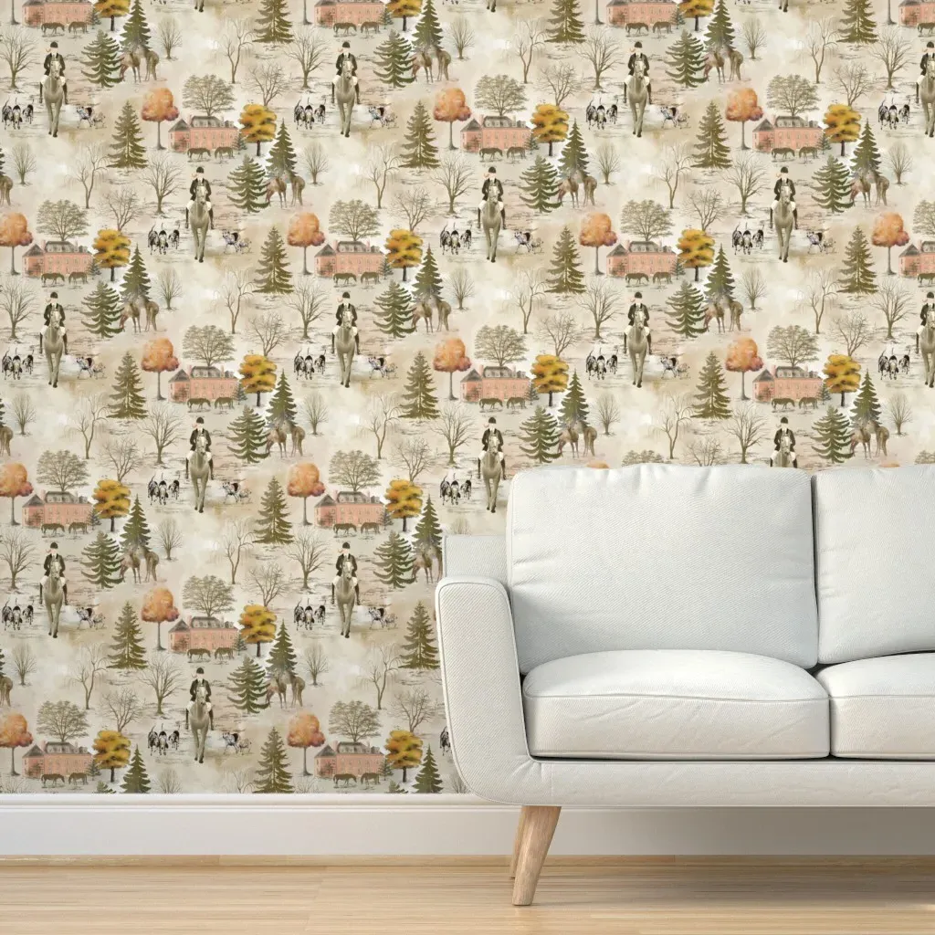 Autumn Hunt Club Toile Large Peel and Stick Wallpaper - Beige product