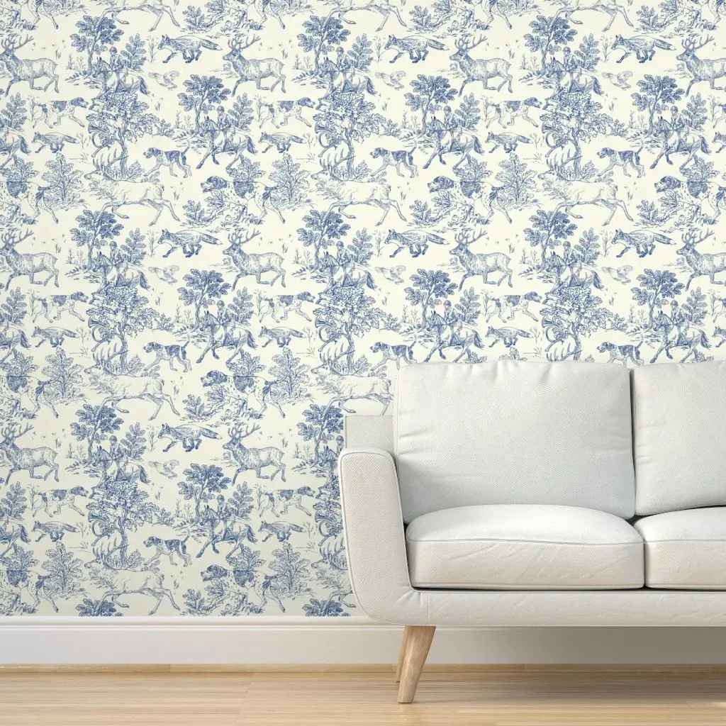 Autumn Hunt Toile Peel and Stick Wallpaper - Delft Blue product