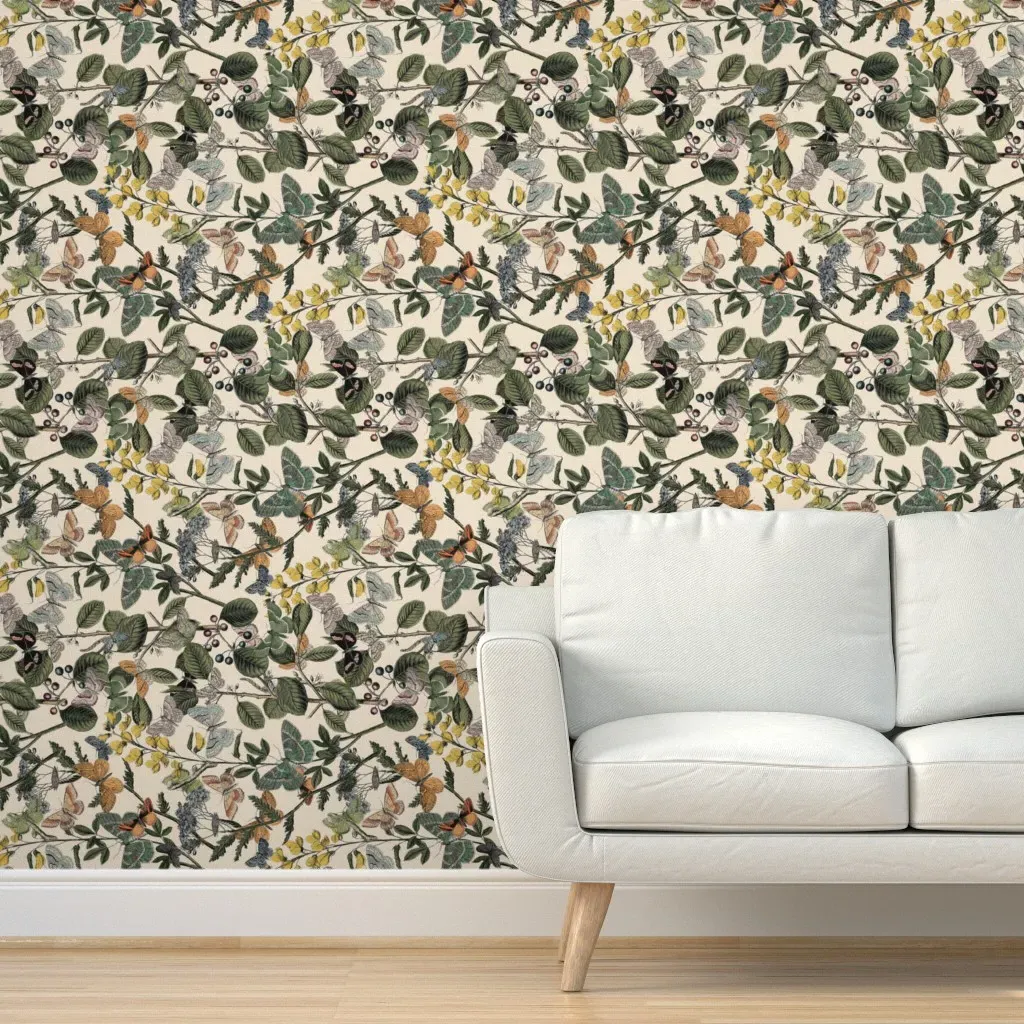 Autumn In The Butterflies' Garden Peel and Stick Wallpaper - Green product