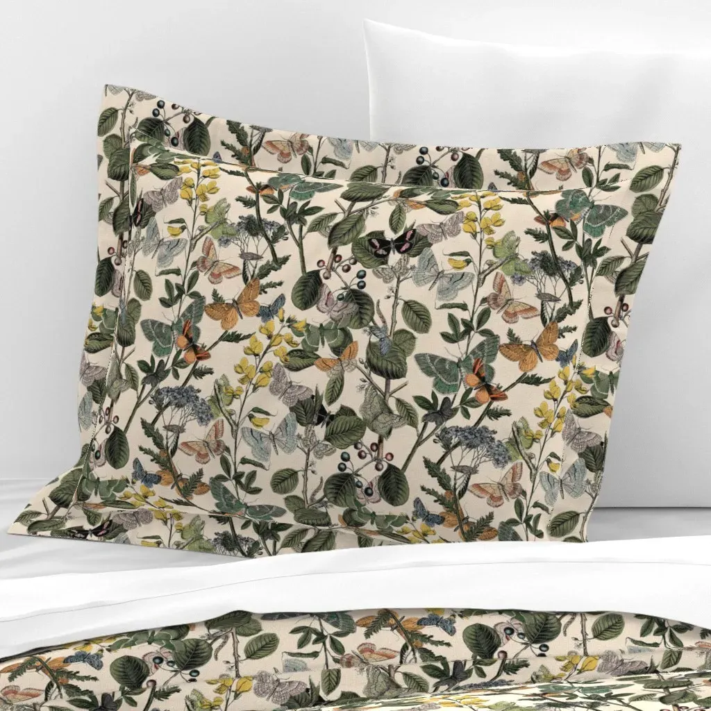 Autumn In The Butterflies' Garden Standard Flanged Cushion Cover - Green, Cotton Sateen product