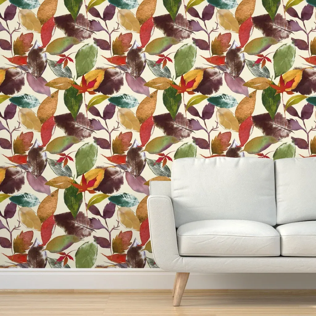 Autumn Leaves Watercolor Peel and Stick Wallpaper - Brown product