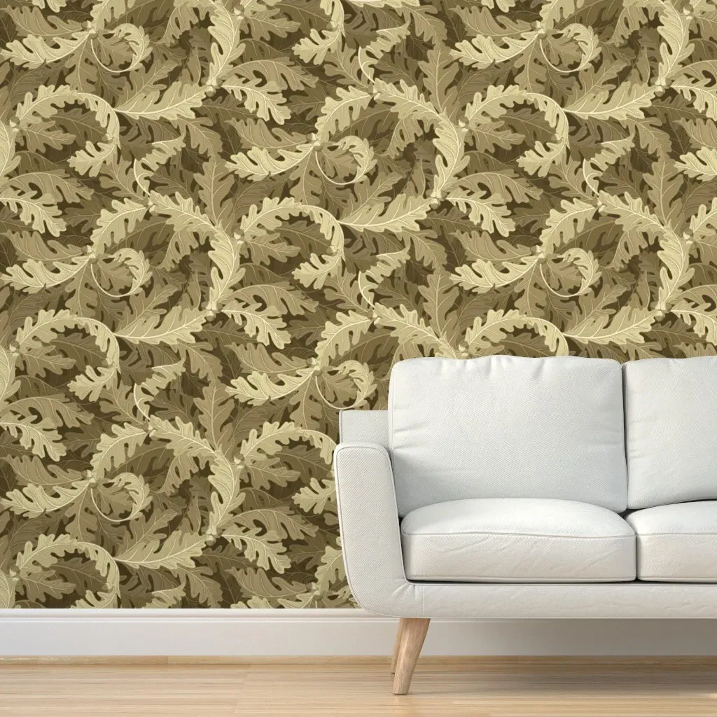Autumn Oak Leaves and Acorns Peel and Stick Wallpaper - Beige product