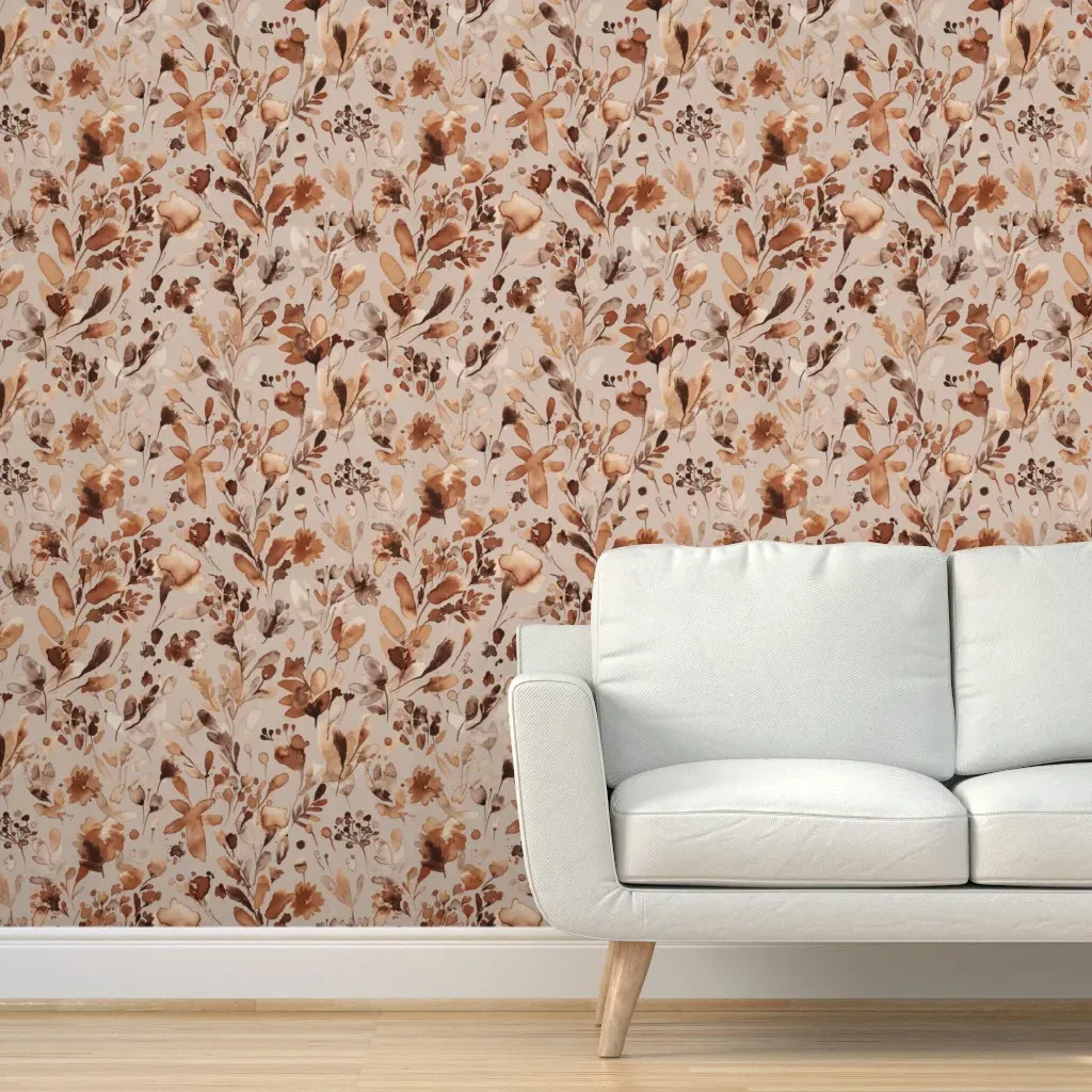 Autumn Rustic Wildflowers Peel and Stick Wallpaper - Brown product