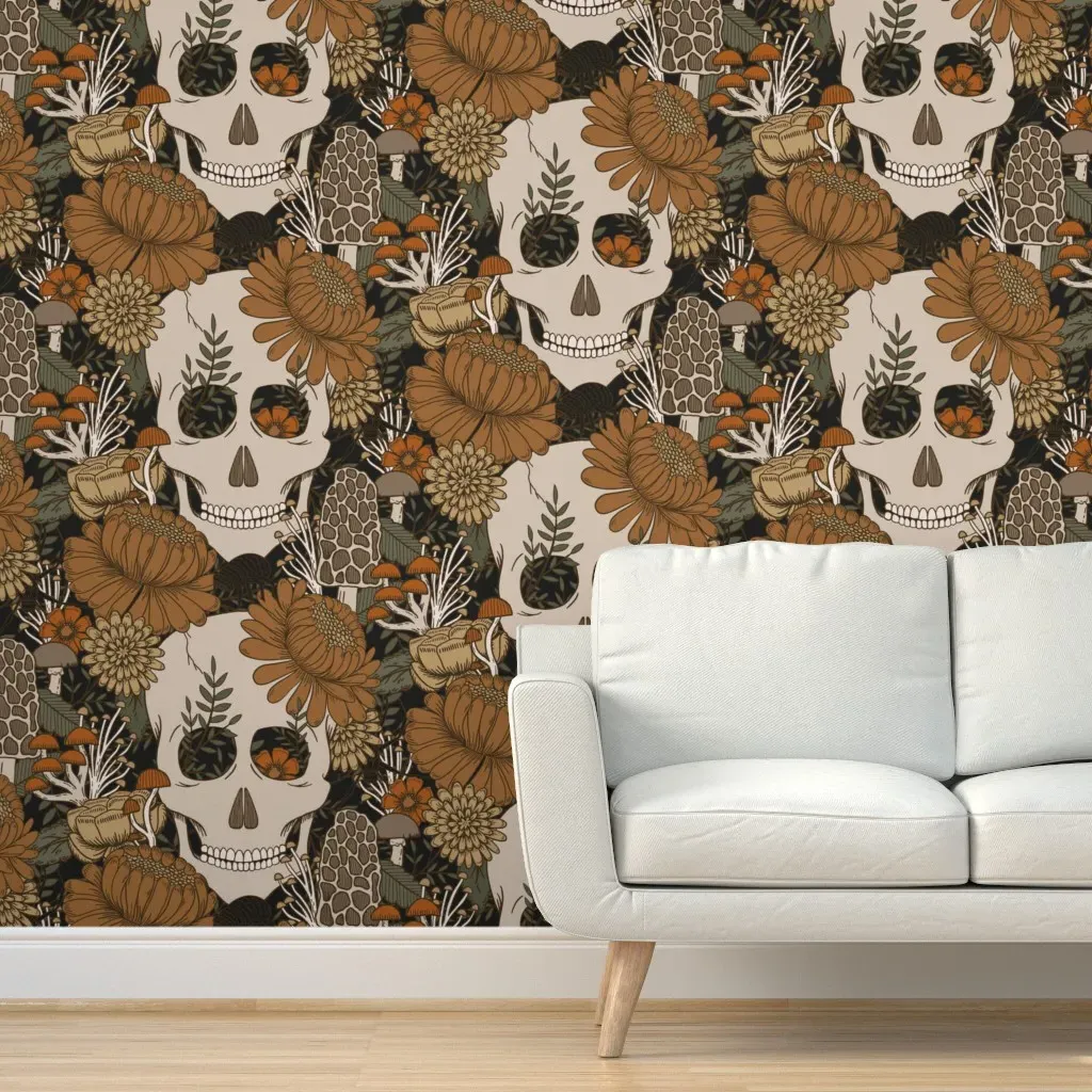 Autumn Skulls Peel and Stick Wallpaper - Burnt Orange product