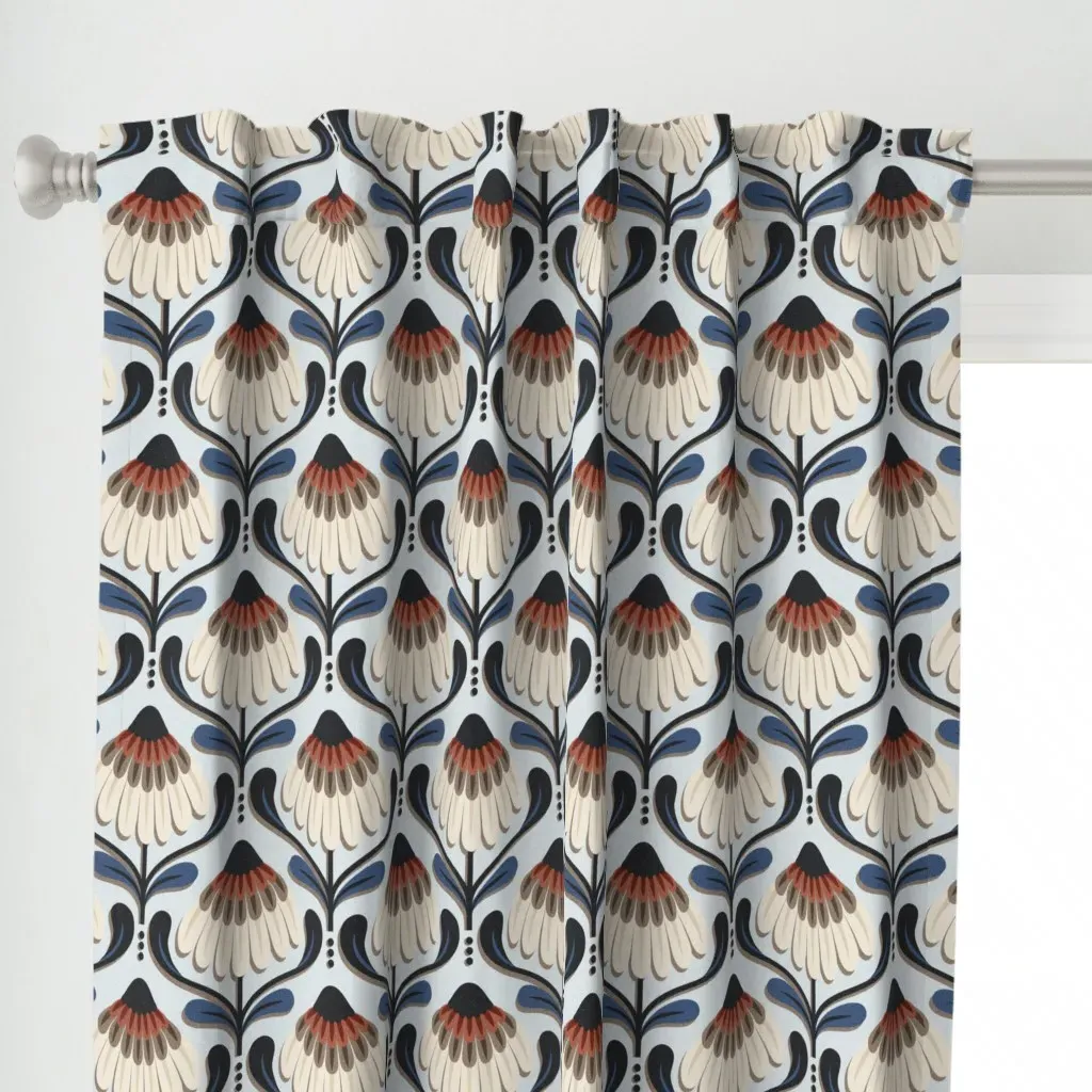Autumnal Geometric Daisy Curtain Panel - Off-White alternate view