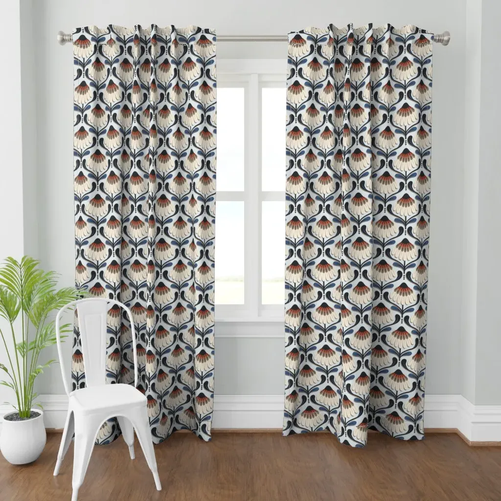 Autumnal Geometric Daisy Curtain Panel - Off-White product