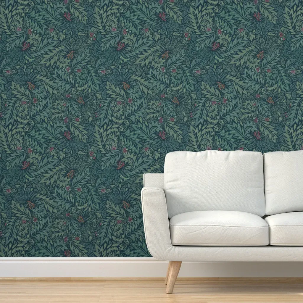 Ava Holiday Larkspur Willow Leaves Peel and Stick Wallpaper - Dark Green product