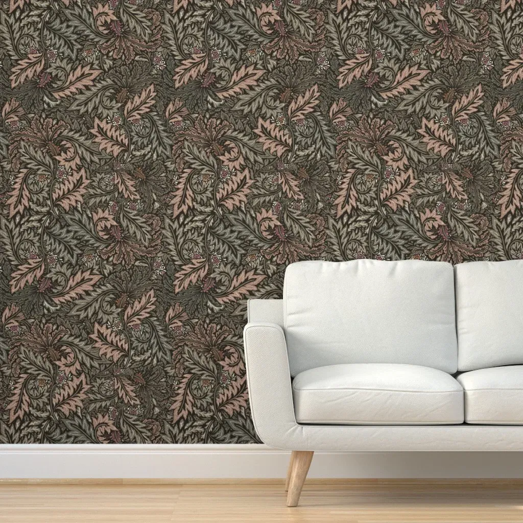 Ava William Morris Larkspur Leaves Peel and Stick Wallpaper - Dark Olive Green product