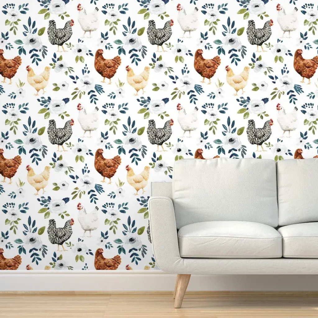 Avaleigh Chicken Floral Peel and Stick Wallpaper - White product