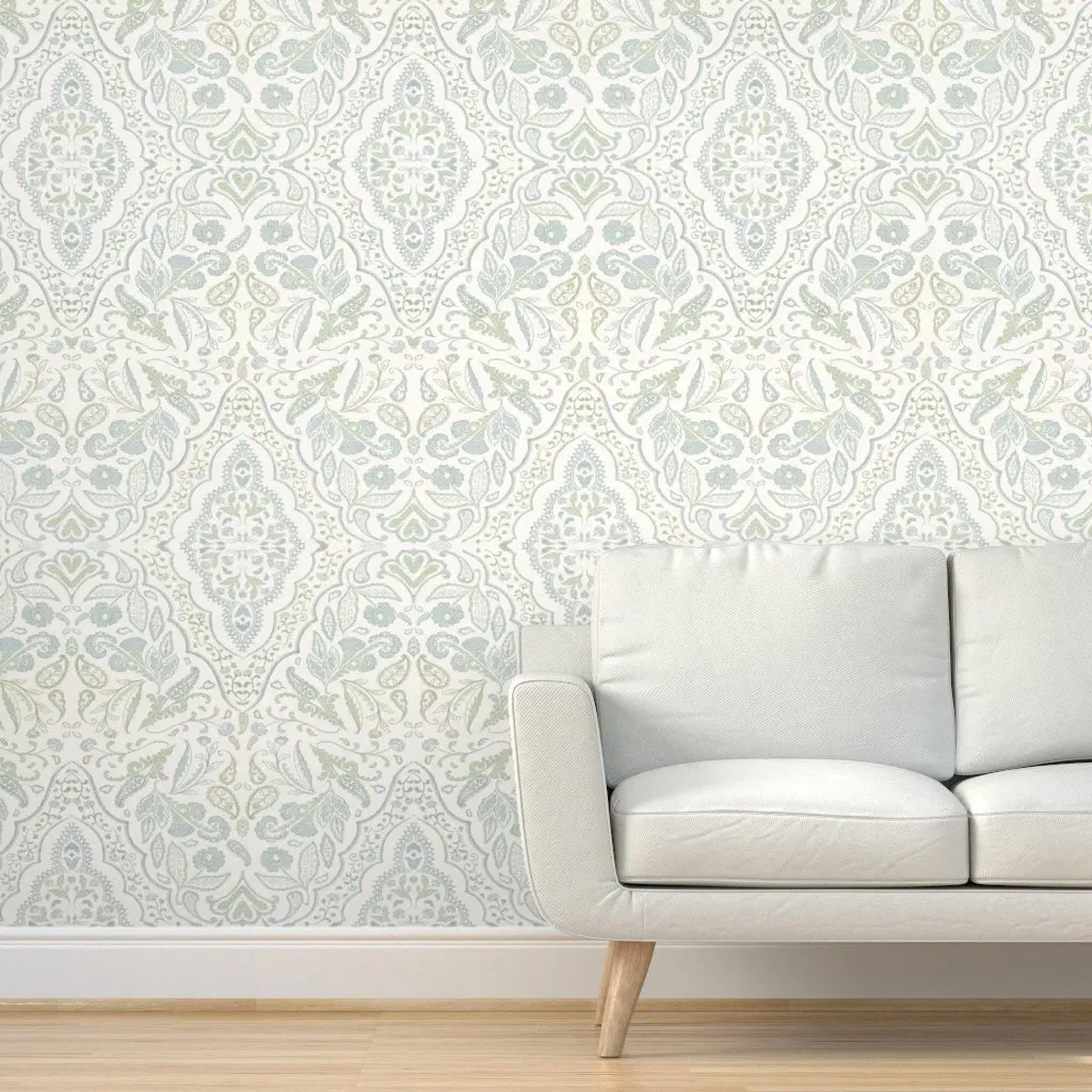 Avani Paisley Ogee & Jacobean Floral Peel and Stick Wallpaper - Soft Blue Green product