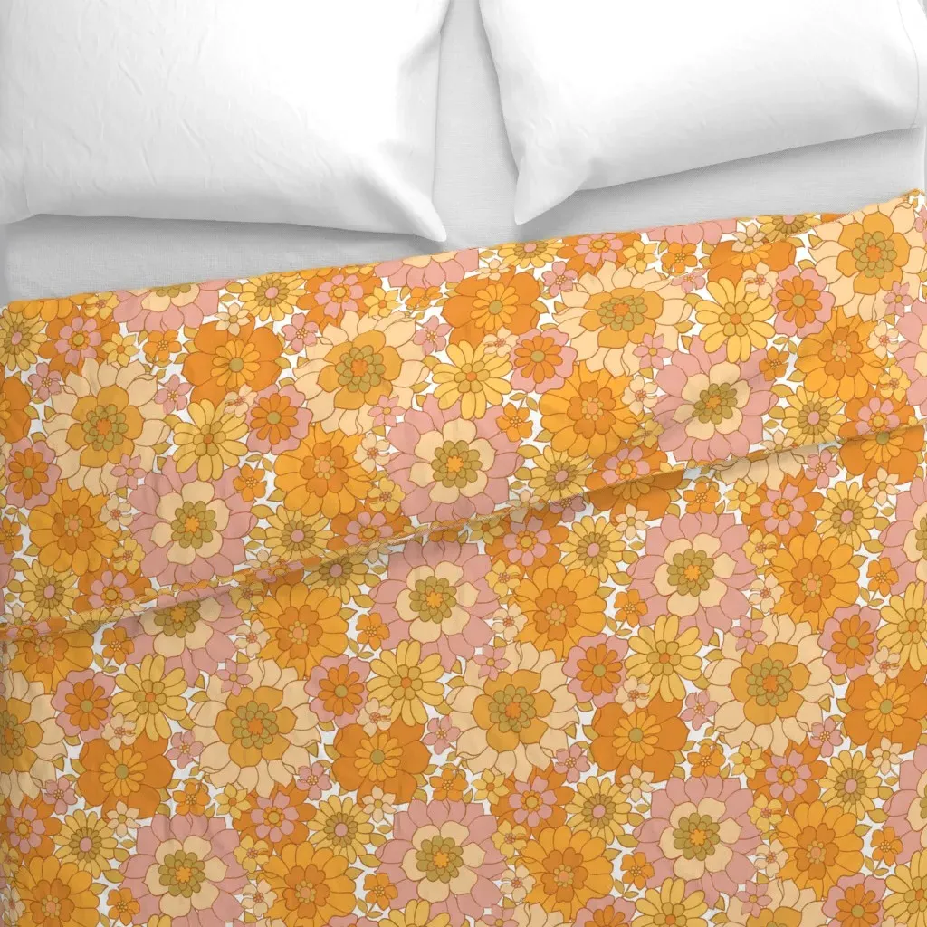 Avery Retro Floral Duvet Cover - Orange alternate view