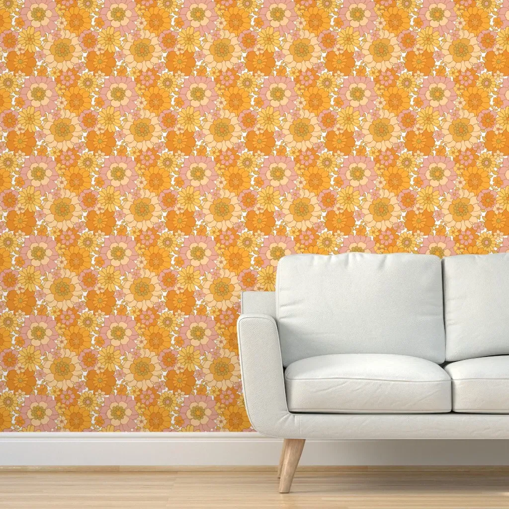 Avery Retro Floral Peel and Stick Wallpaper Medium Scale - Orange, Yellow product