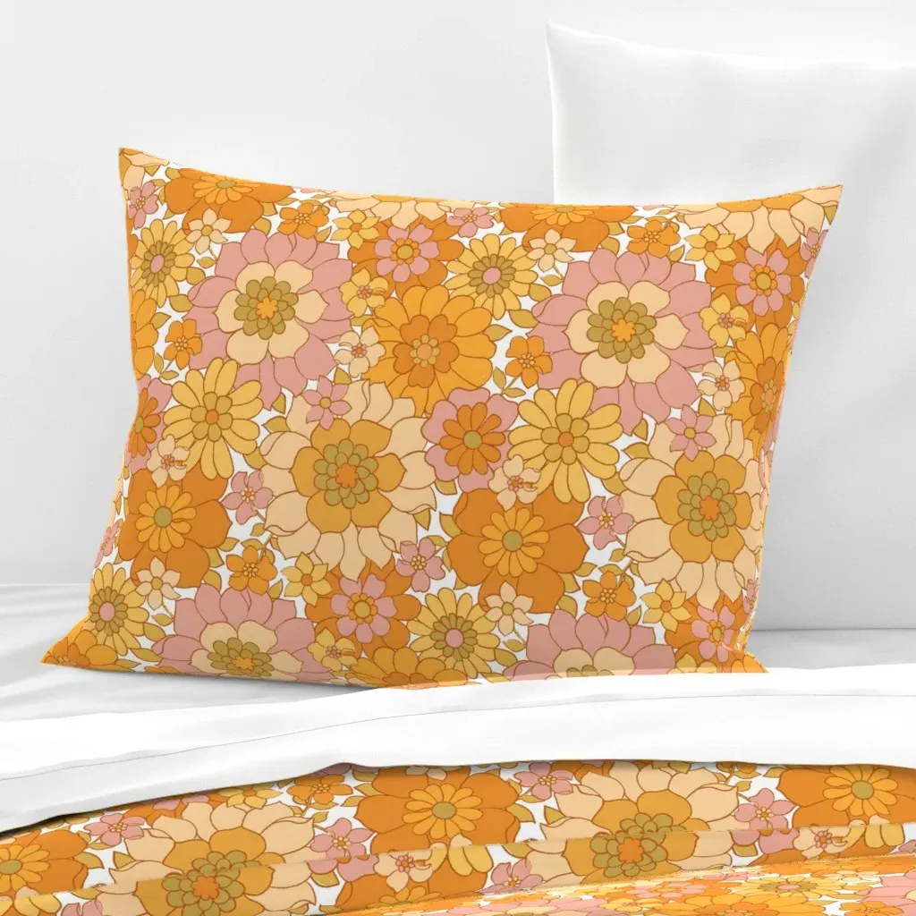 Avery Retro Floral Standard Knife Edge Pillow - Orange, Cotton Sateen product