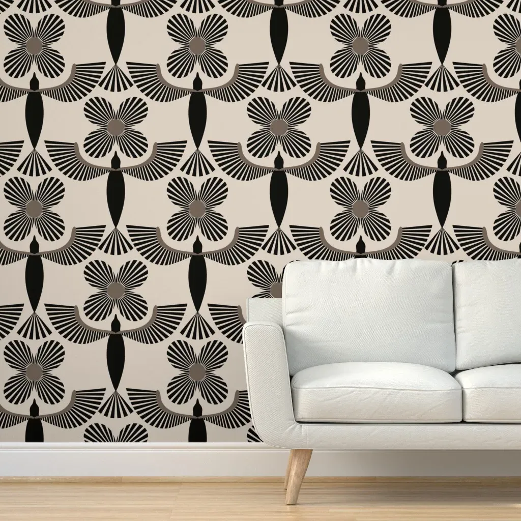 Avian Bold Birds Minimal Color by Virginia Peel and Stick Wallpaper - Black, Beige product
