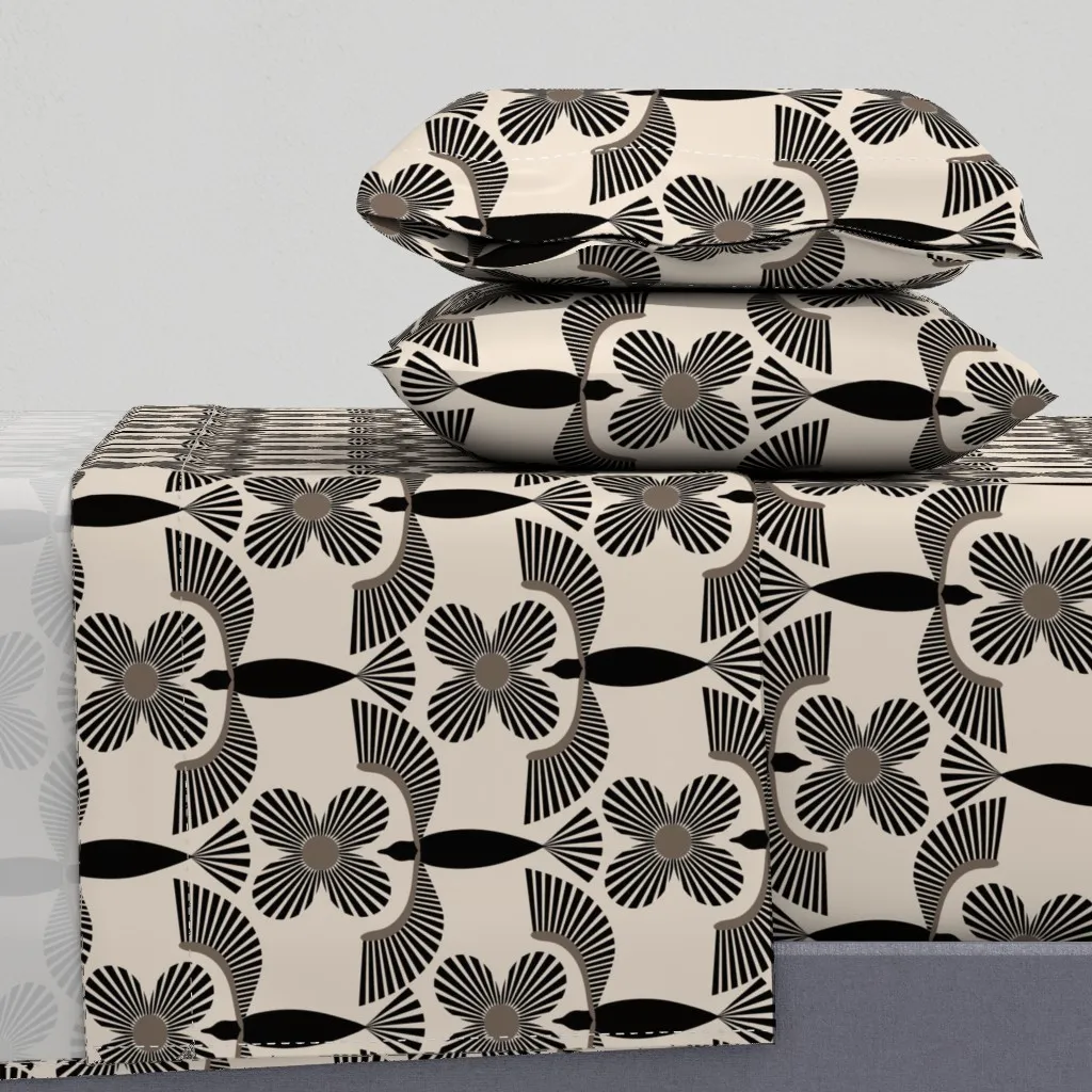 Avian Bold Birds Minimal Color Queen Sheet Set - Black product