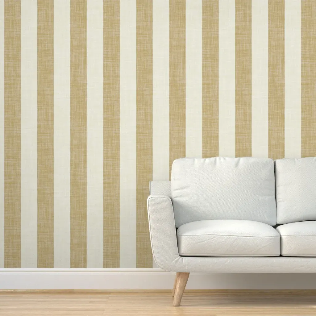 Awning Stripe Peel and Stick Wallpaper Linen Texture - Sandy Beige product