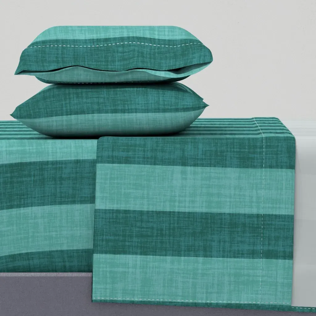 Awning Stripes Linen Texture Twin Sheet Set - Teal product