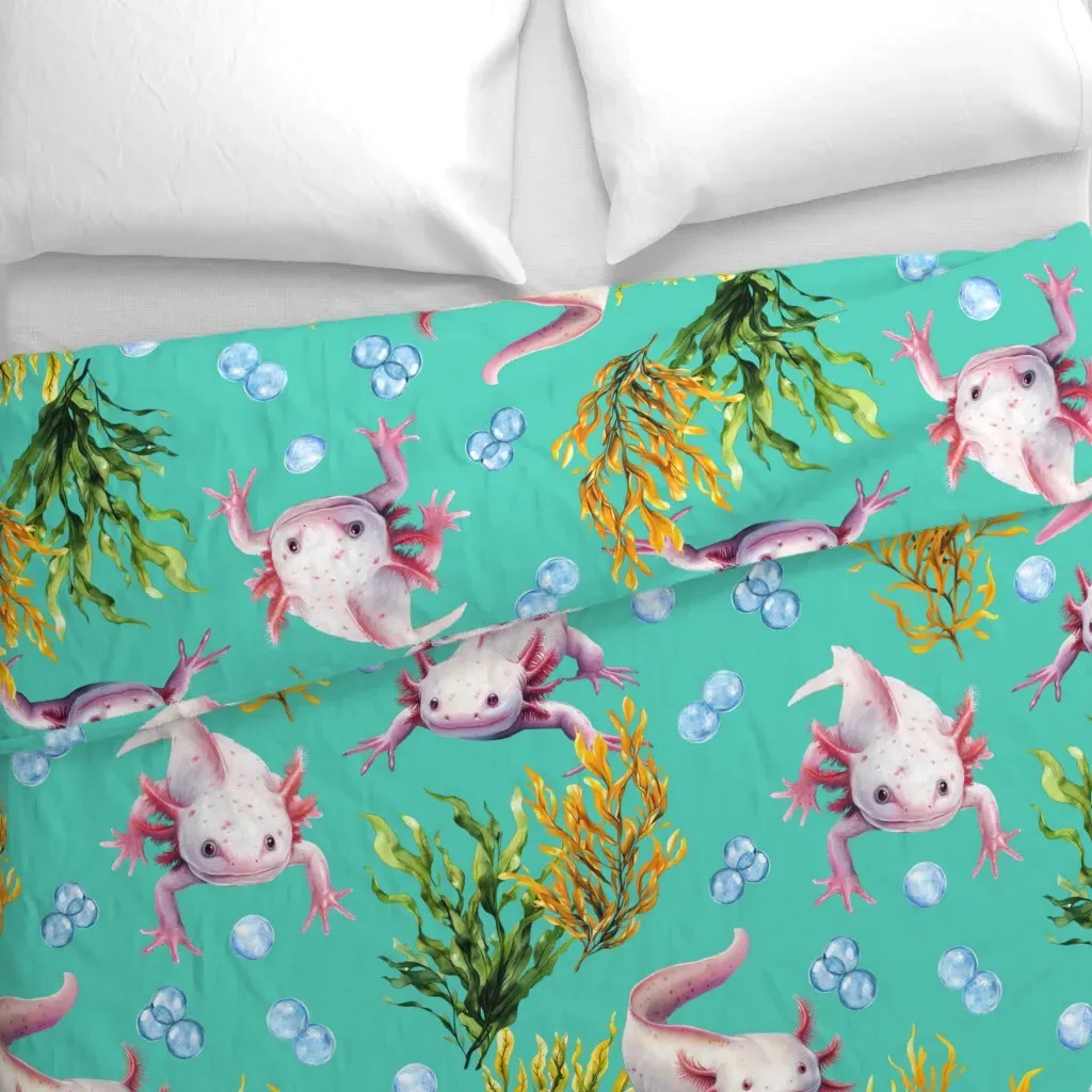 Axolotl Fun Time Teal Duvet Cover - Pink alternate view