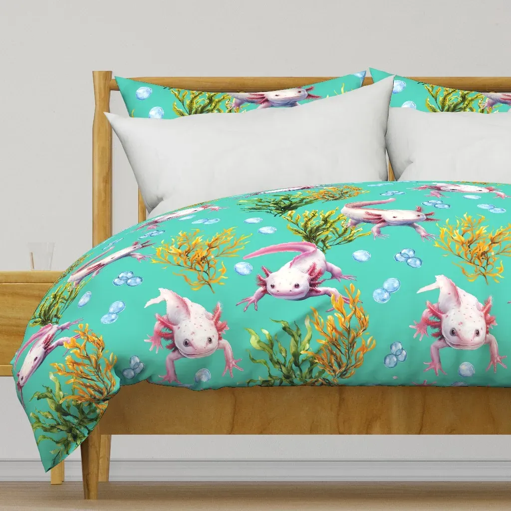 Axolotl Fun Time Teal Duvet Cover - Pink product