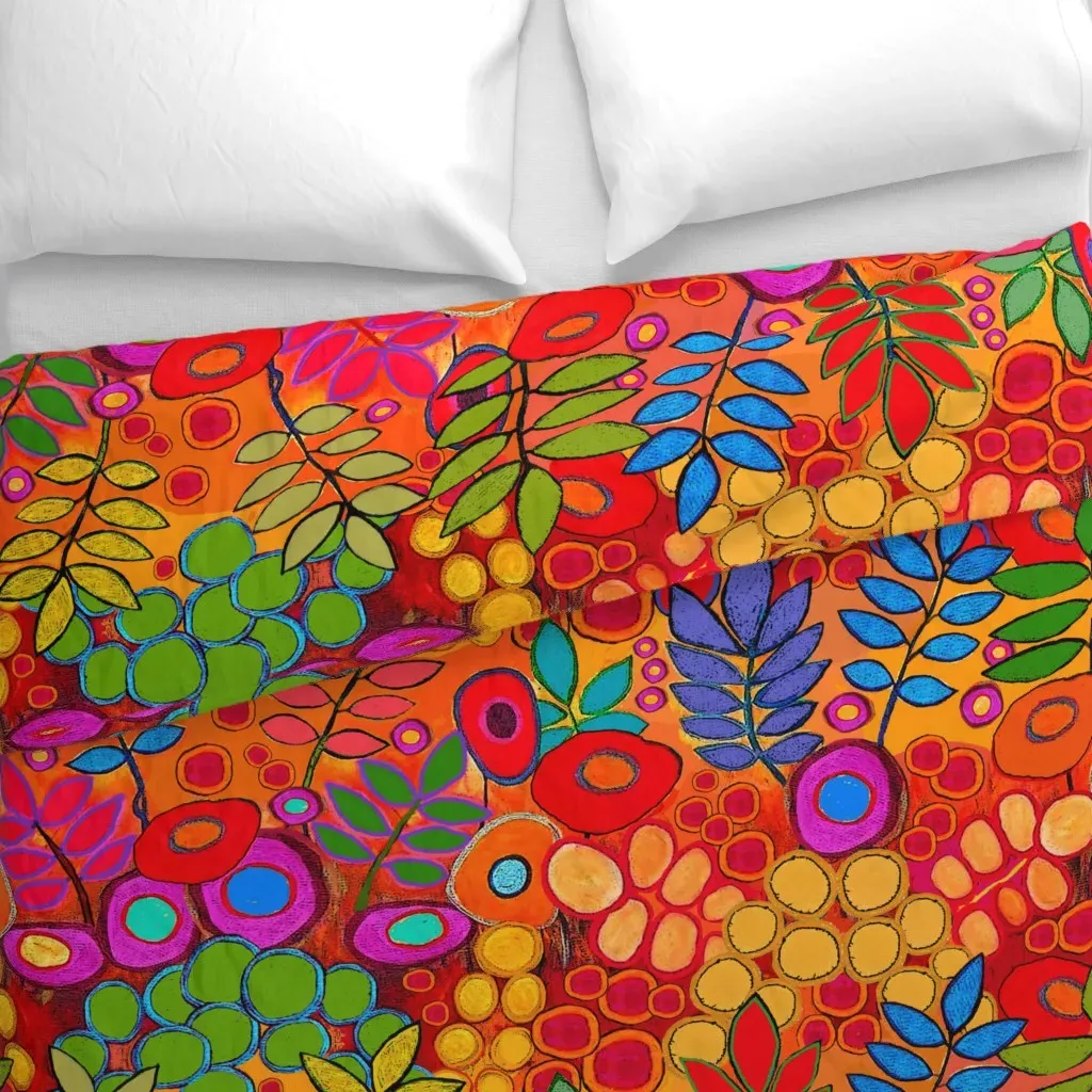 Az Garden Flowers Design Duvet Cover - Red-Orange alternate view