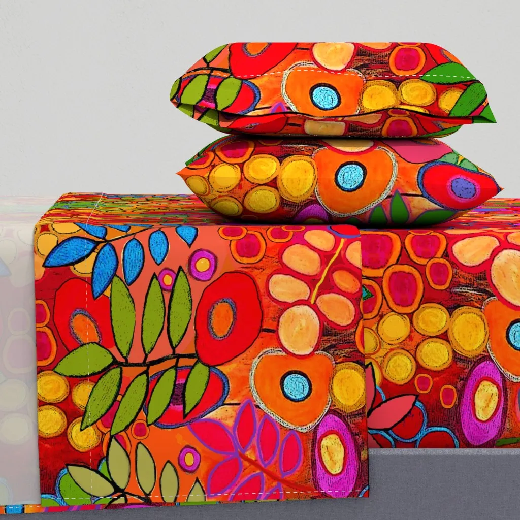 Az Garden Flowers Twin Sheet Set - Red-Orange product