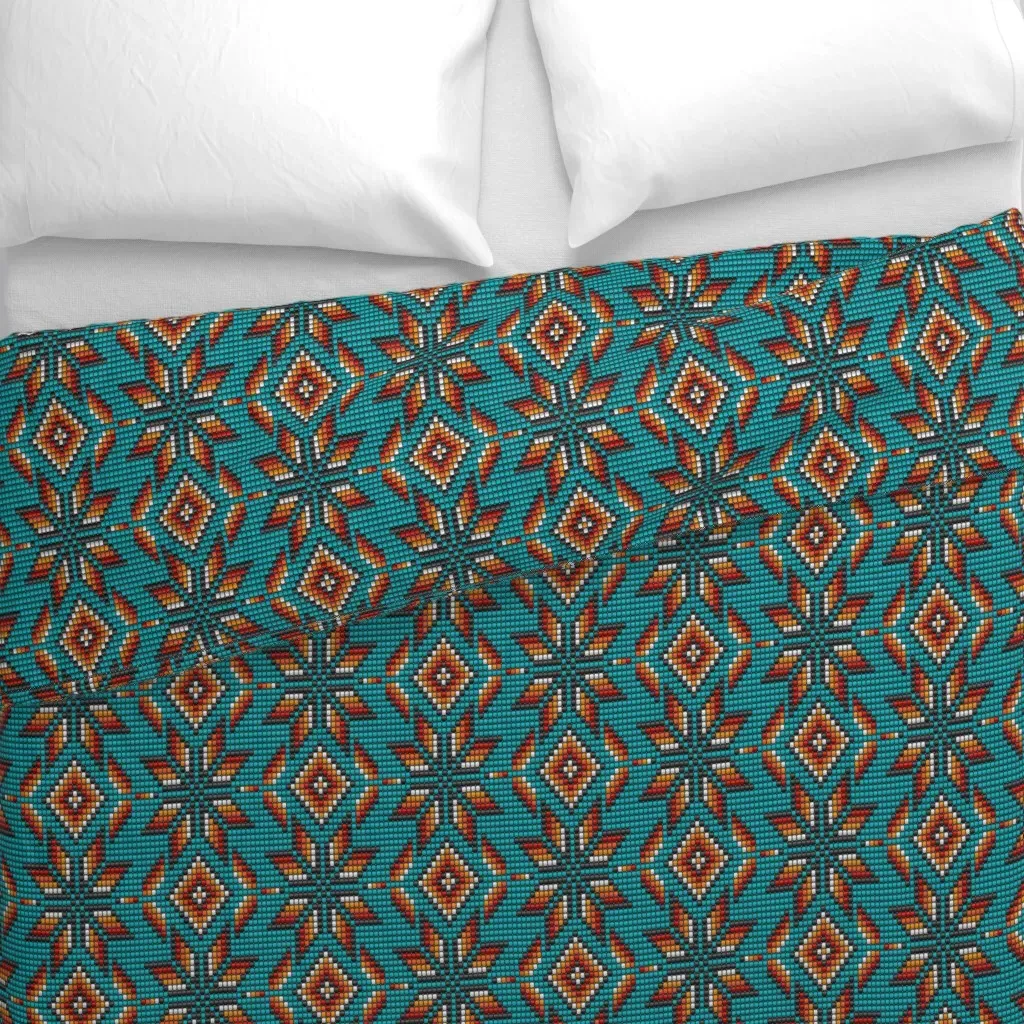 Aztec Beaded 3D Kilim Motif Duvet Cover - Teal alternate view
