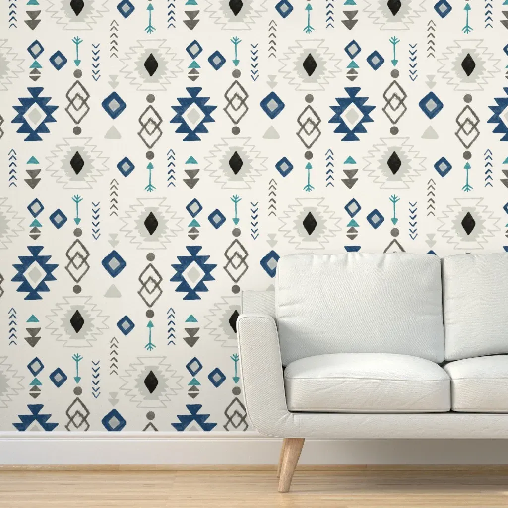 Aztec Western Pattern Peel and Stick Wallpaper - Teal product