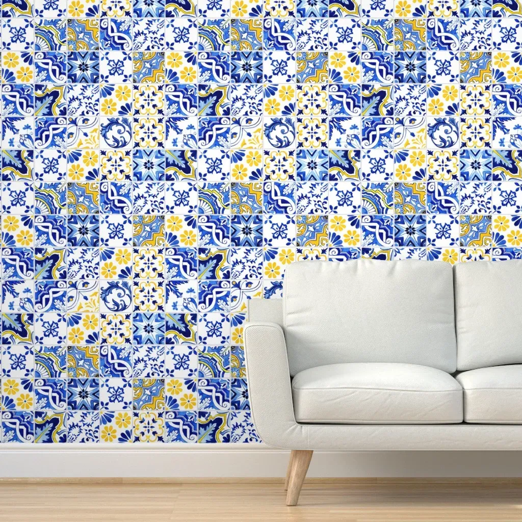 Azulejos Peel and Stick Wallpaper - Blue, Yellow product