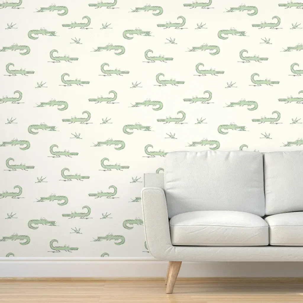 Baby Alligators Peel and Stick Wallpaper - Sage Green, Ivory product