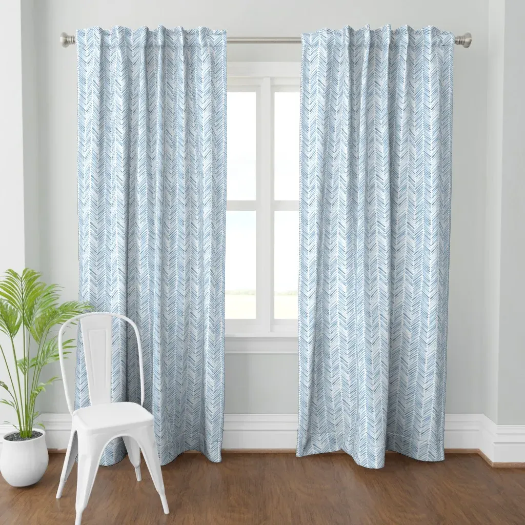 Baby Blue Herringbone Curtain Panel - Light Blue product