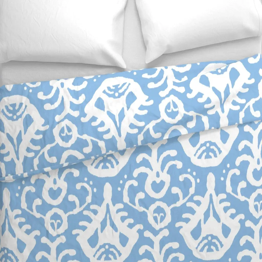 Baby Blue Ikat Duvet Cover - White alternate view