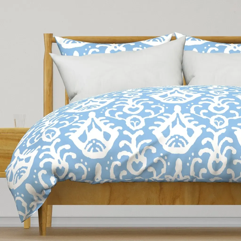 Baby Blue Ikat Duvet Cover - White product