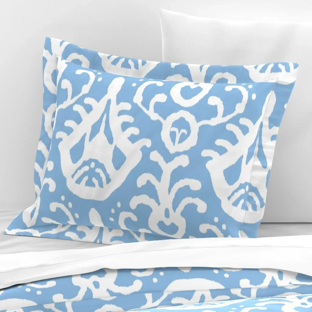 Baby Blue Ikat Wide Cotton Sateen Standard Flanged Pillowcase - White product