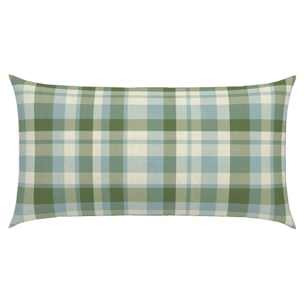 Baby Blue White Green Farmhouse Plaid King Size Pillow Sham - Green product