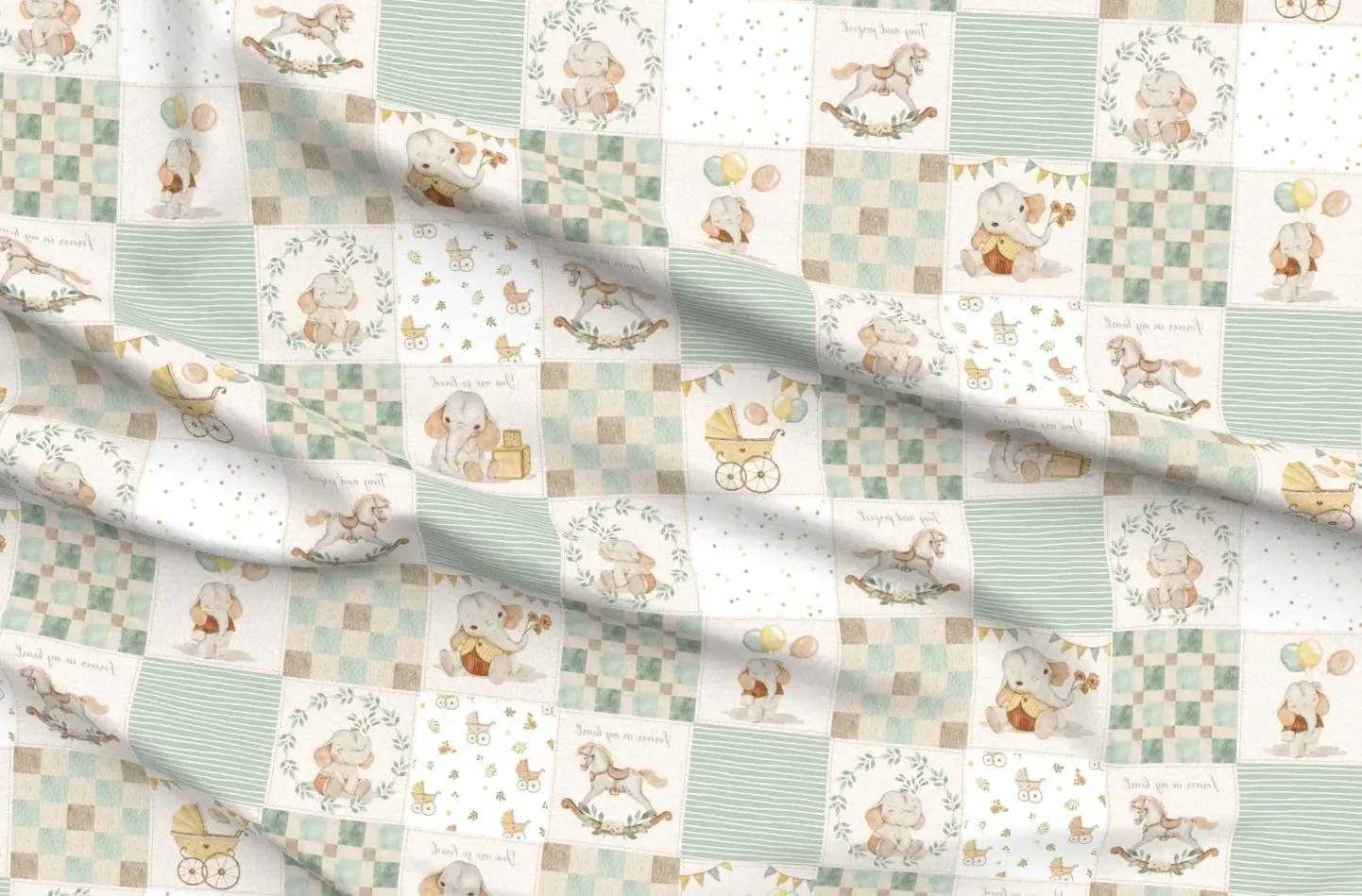 Baby Elephants Animals Pique Baby Quilt - Sage Green product