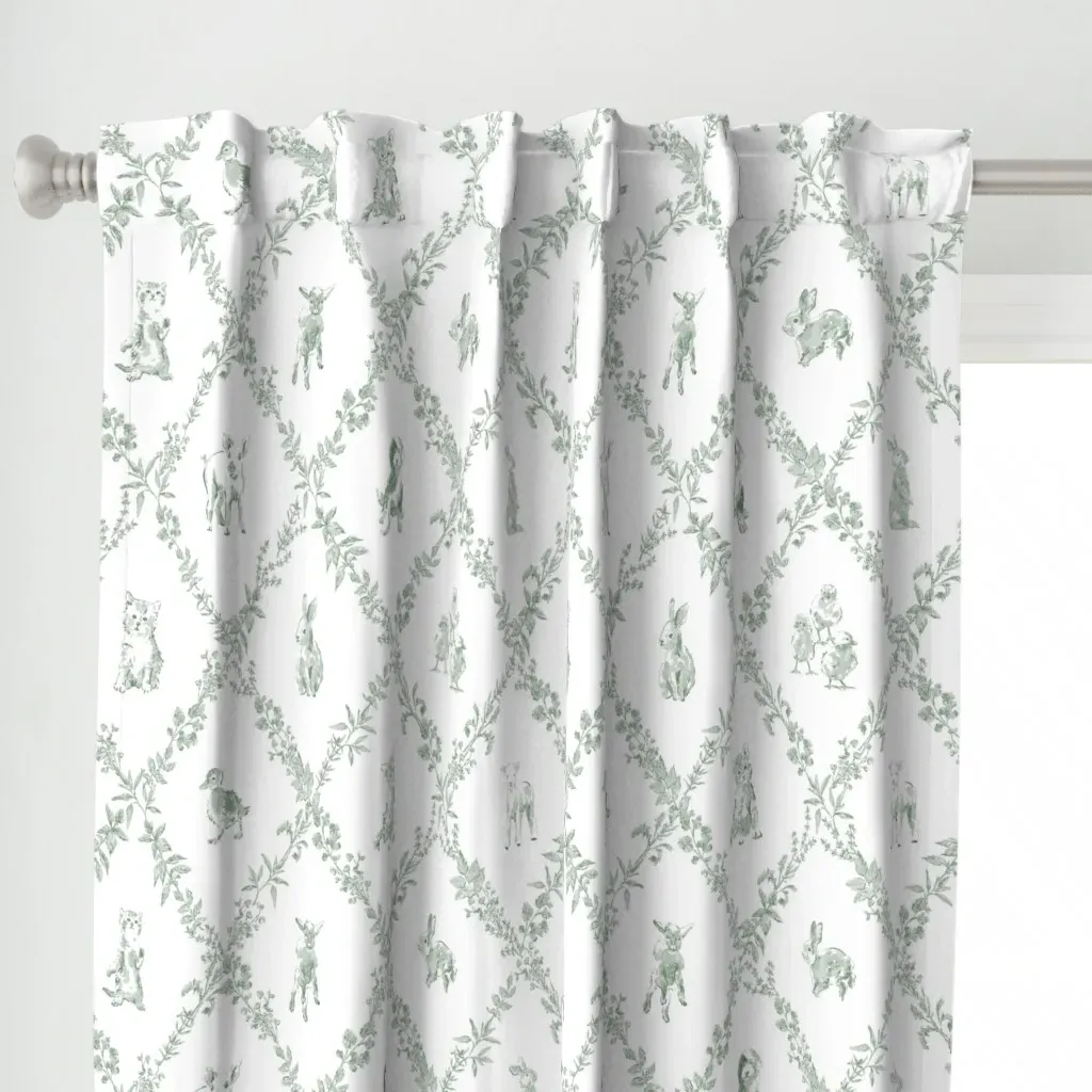 Baby Farm Animal Trellis Curtain Panel - Sage Green alternate view