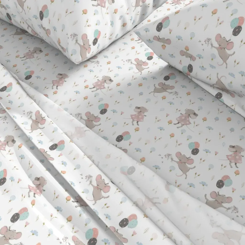 Baby Mouse & Flowers Nursery Full Sheet Set - Pink alternate view