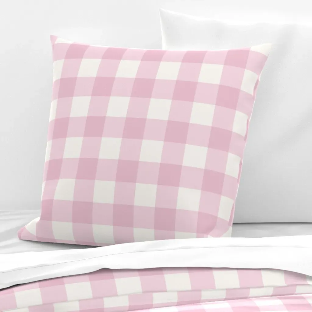 Baby Pink Gingham Large Scale Euro Pillow Sham - Pink product