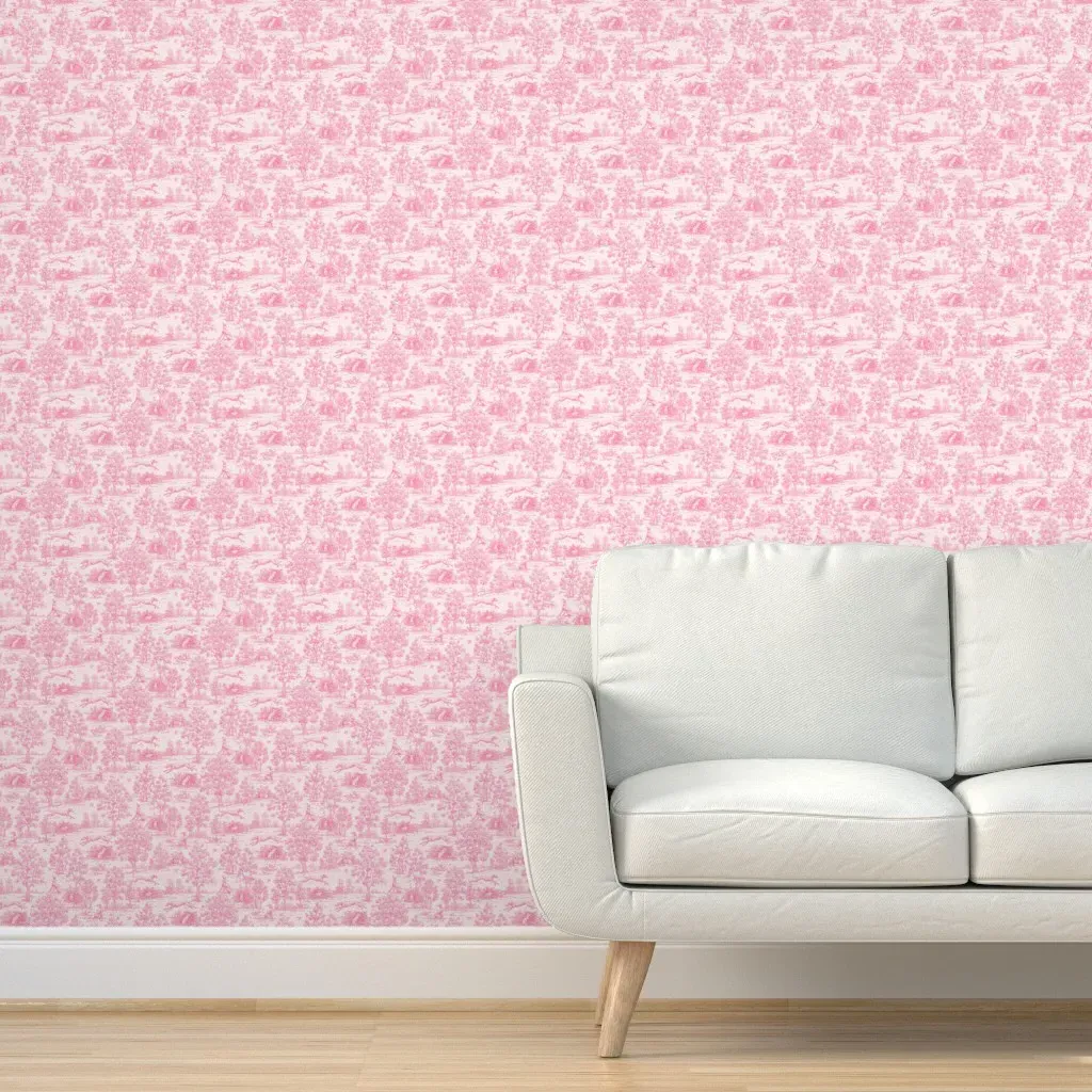 Baby Pink Reverse Greyhound Toile Peel and Stick Wallpaper - Pink product