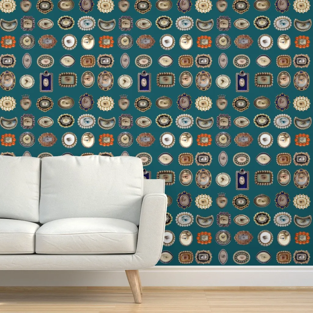 Badablingdesignsltd Victorian Lovers Eyes Peel and Stick Wallpaper - Teal product