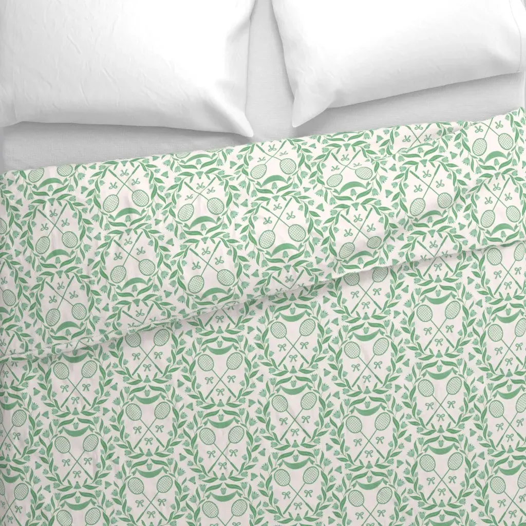 Badminton Racket Crest Duvet Cover - Sage Green alternate view