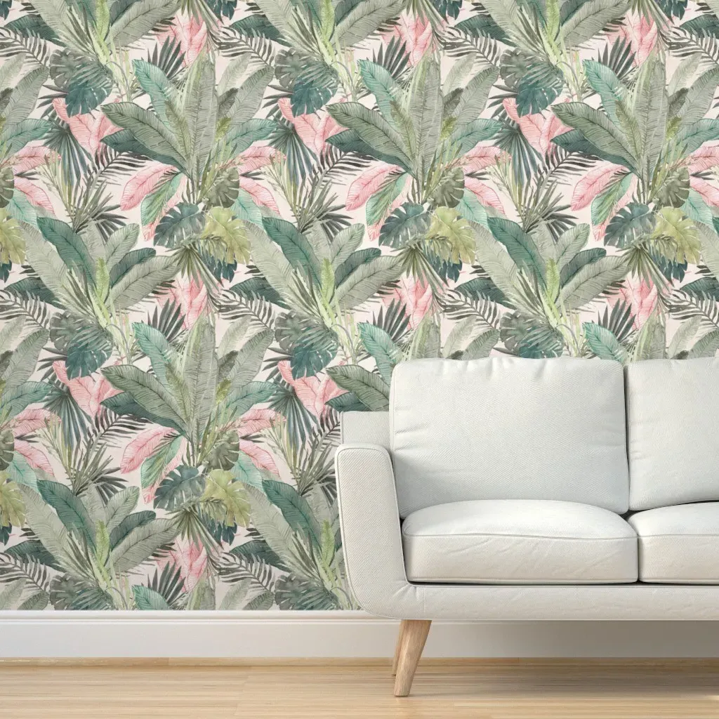 Bali Pink Jungle Peel and Stick Wallpaper - Green product